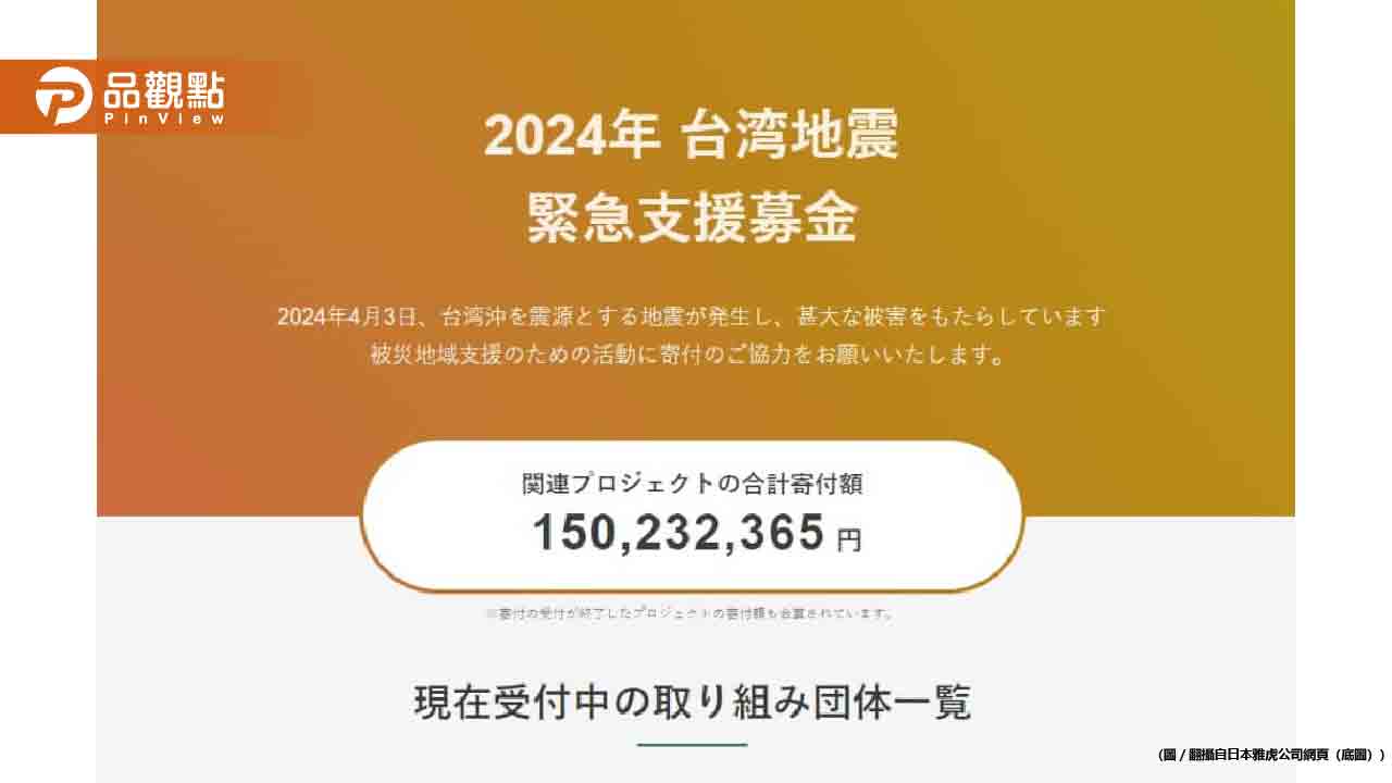 日本支援台灣花蓮大地震-跨界募款金額突破新高