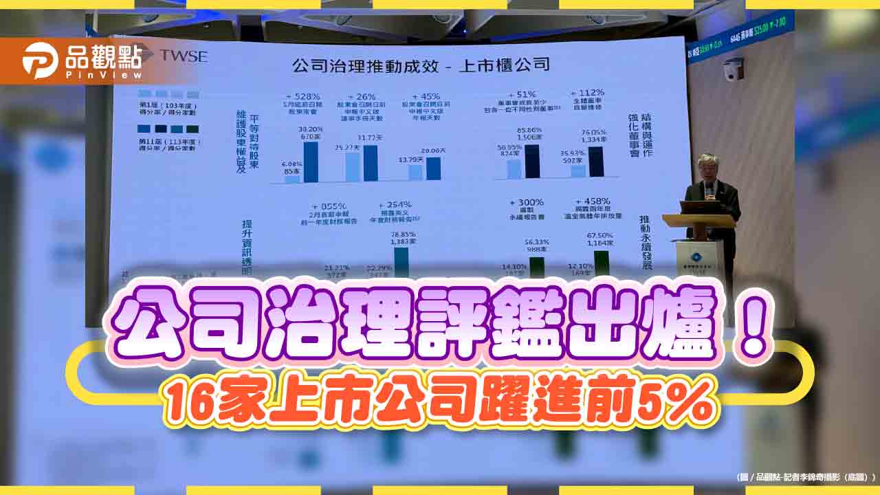第11屆公司治理評鑑出爐　台積電、台灣大、遠傳等七家上市公司連11年居前5％