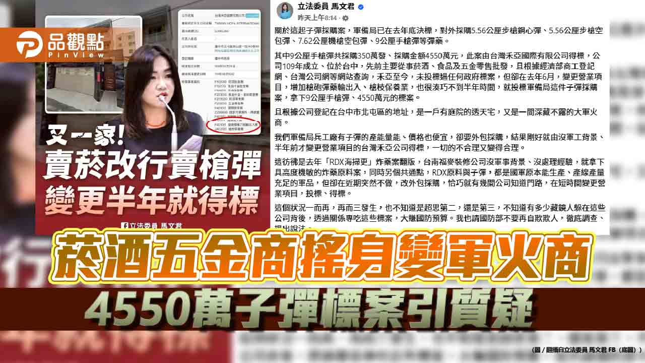菸酒五金商搖身變軍火商-4550萬子彈標案引質疑