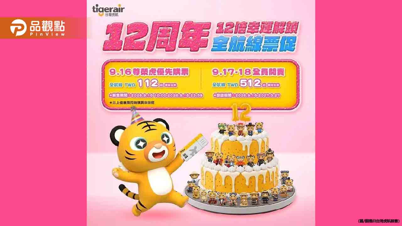 台灣虎航12周年瘋狂促銷！機票112元起搶翻天